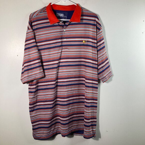 Mens Yellow Hammer Living Striped Golf Polo shirt Red Blue Gray XL Polyester Spa - Picture 1 of 7